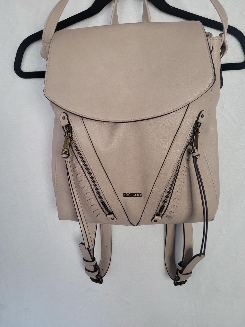 Rosetti Taupe Beige Faux Leather Backpack Purse Dual Zip Pockets